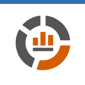 An icon of a circular graph with a bar chart in the center