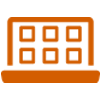 An icon of a laptop computer with six squares in a grid on the screen