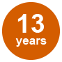 Graphic of an orange circle with the text "13 years" inside it